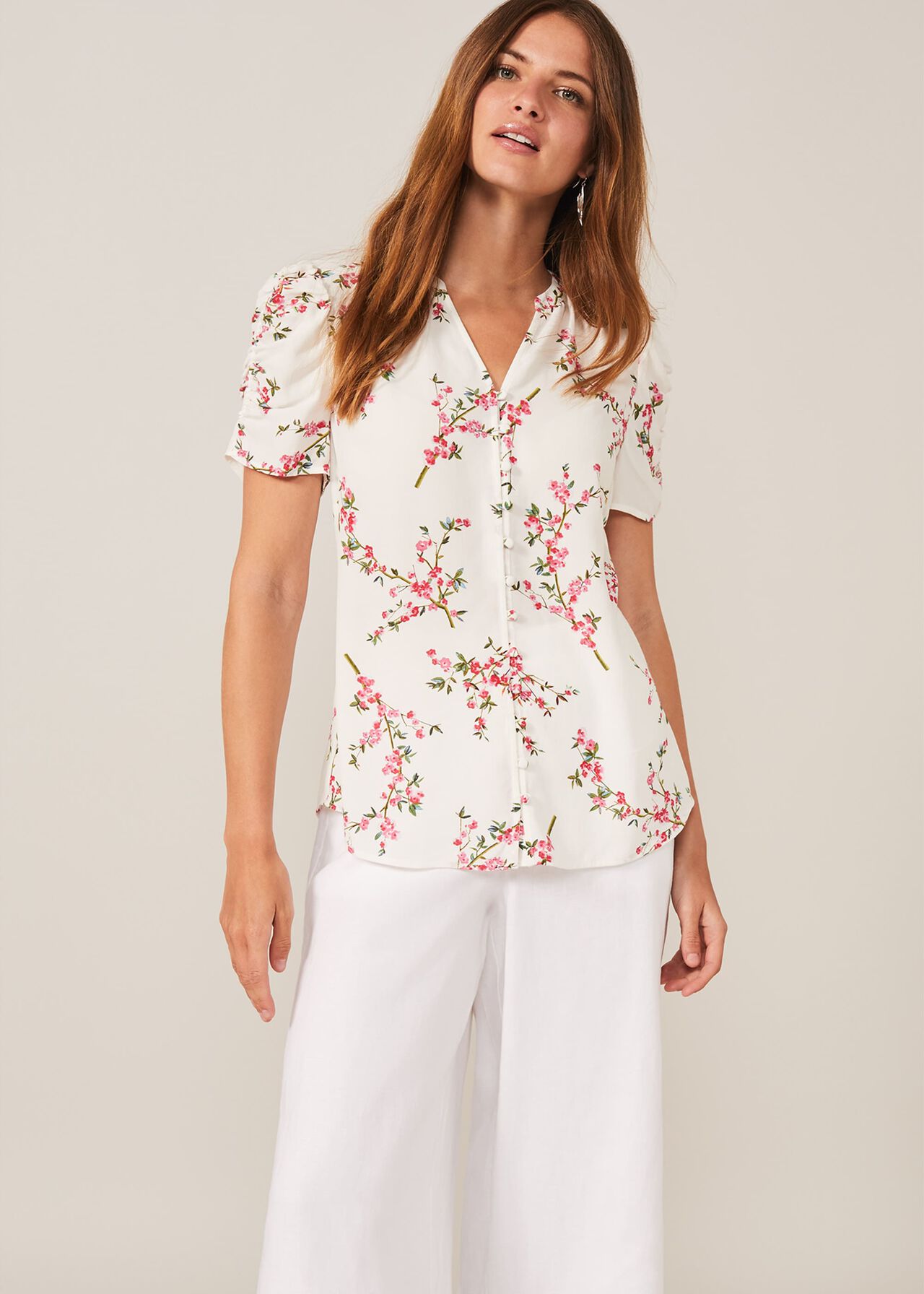 Mae Ruched Sleeve Floral Blouse | Phase Eight