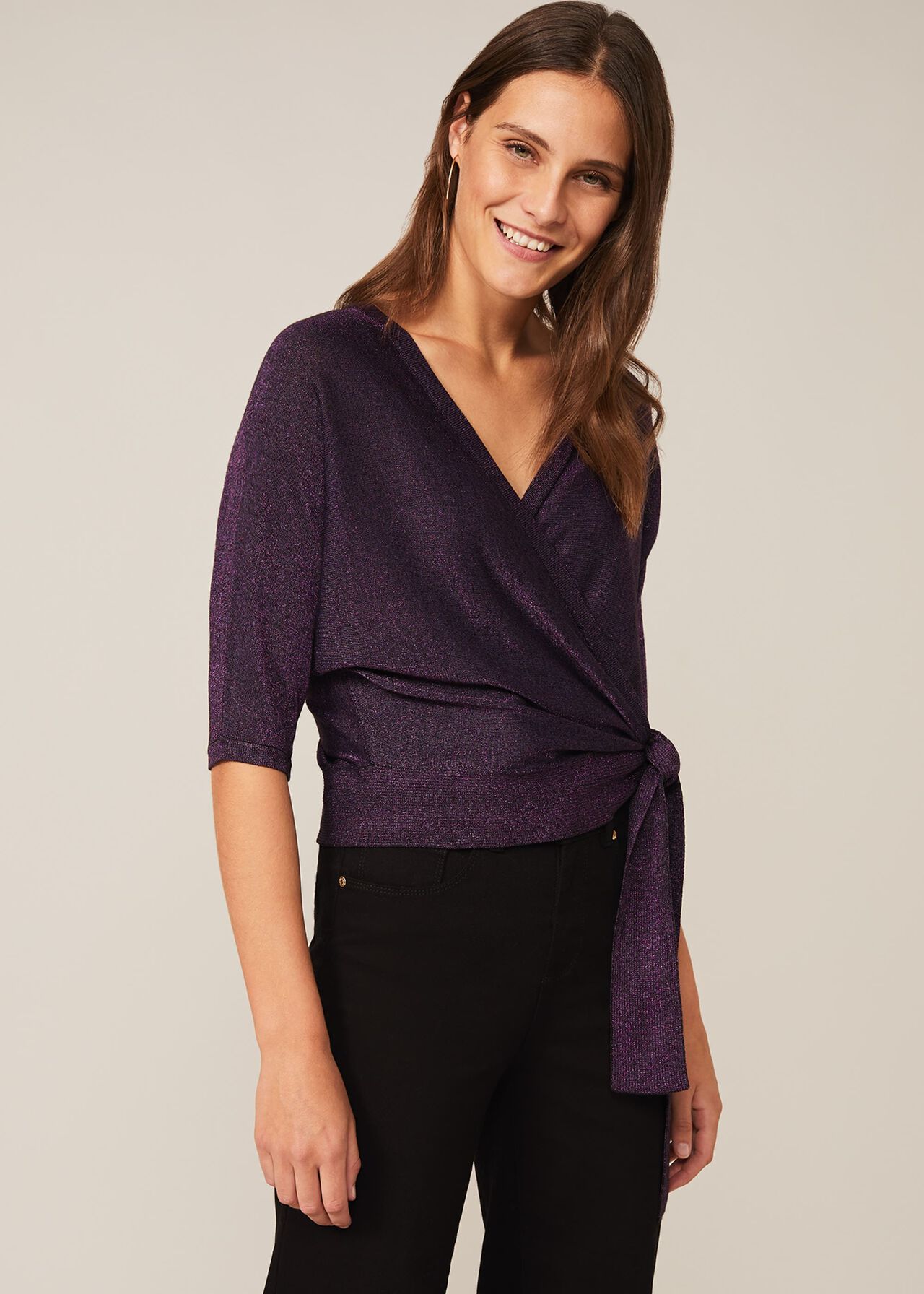 Harper Shimmer Wrap Knit Top | Phase Eight