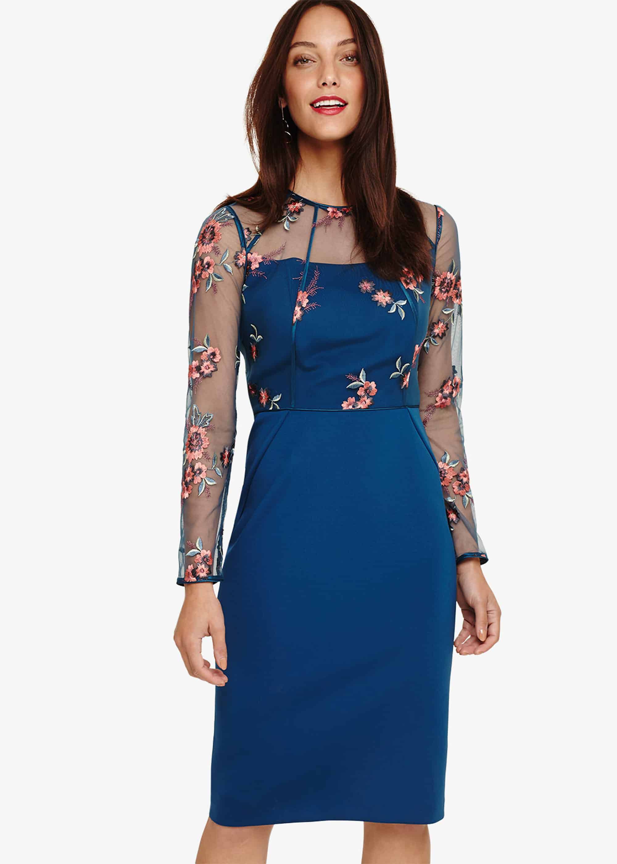 phase eight peacock felice embroidered dress