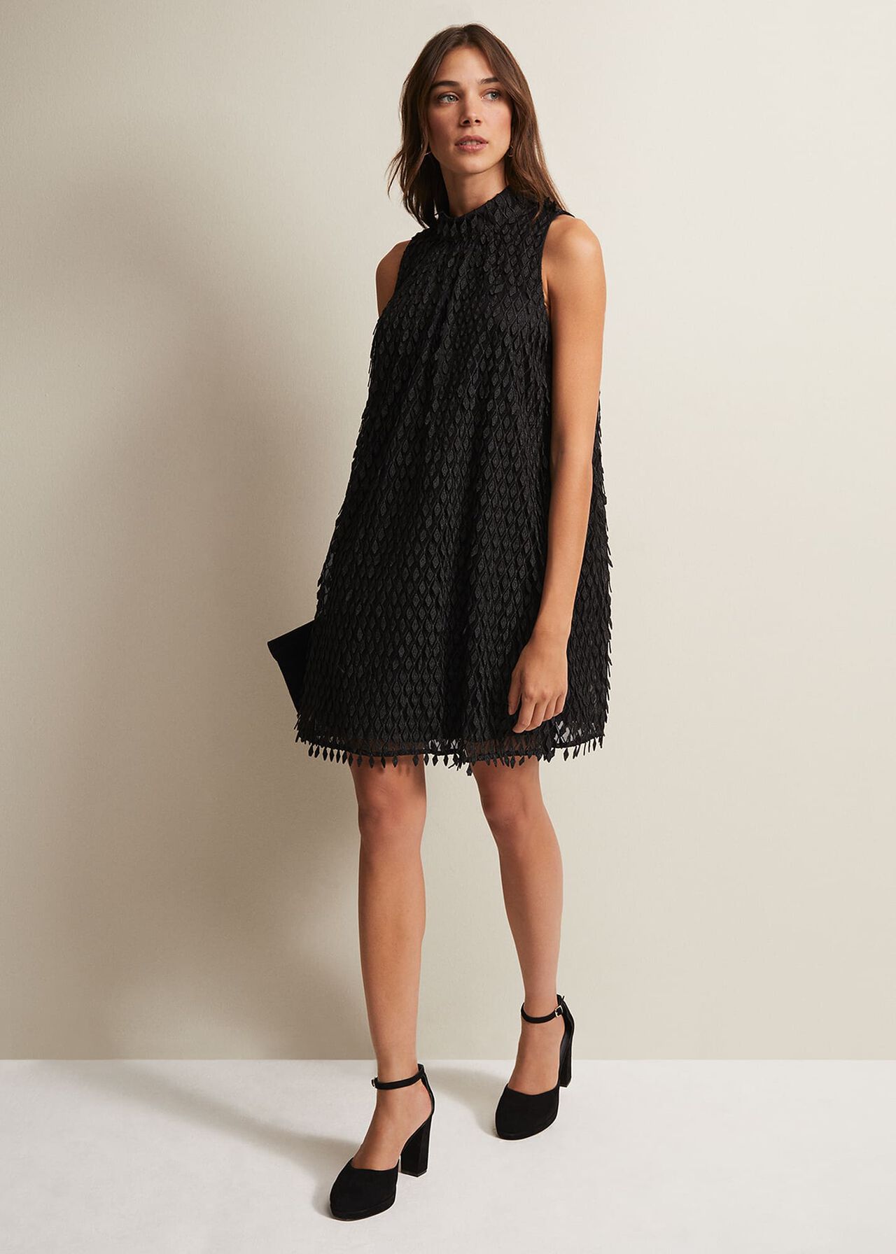 Black Shift Mini Dress with Textured Detail | Phase Eight