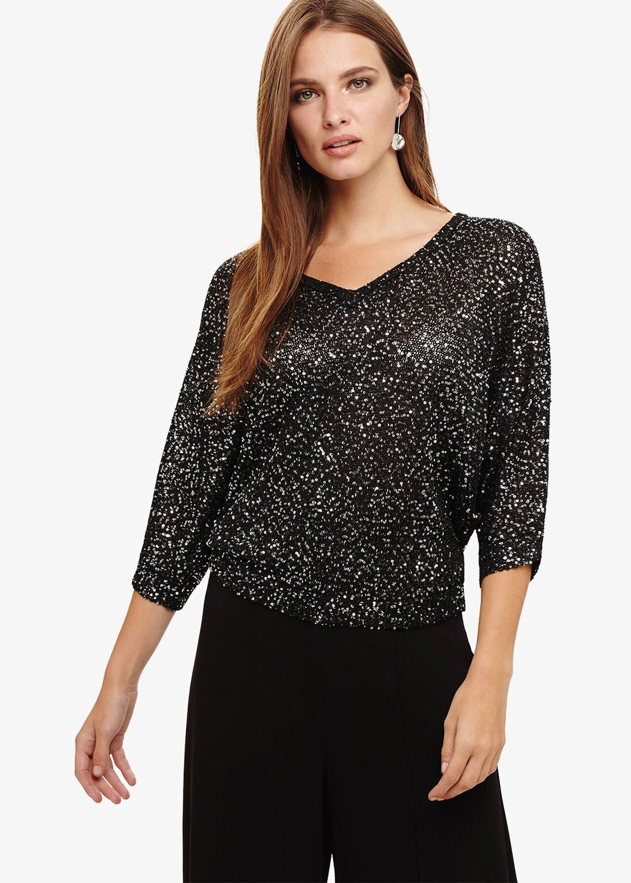 Cristine Sequin V Neck Knitted Top | Phase Eight UK
