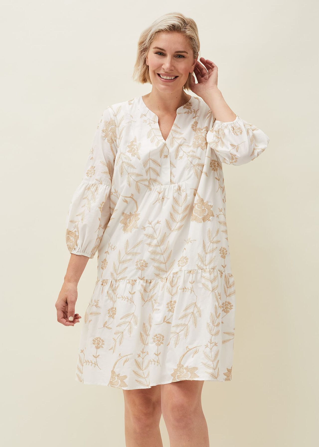 Gina Embroidered Cotton Swing Dress | Phase Eight