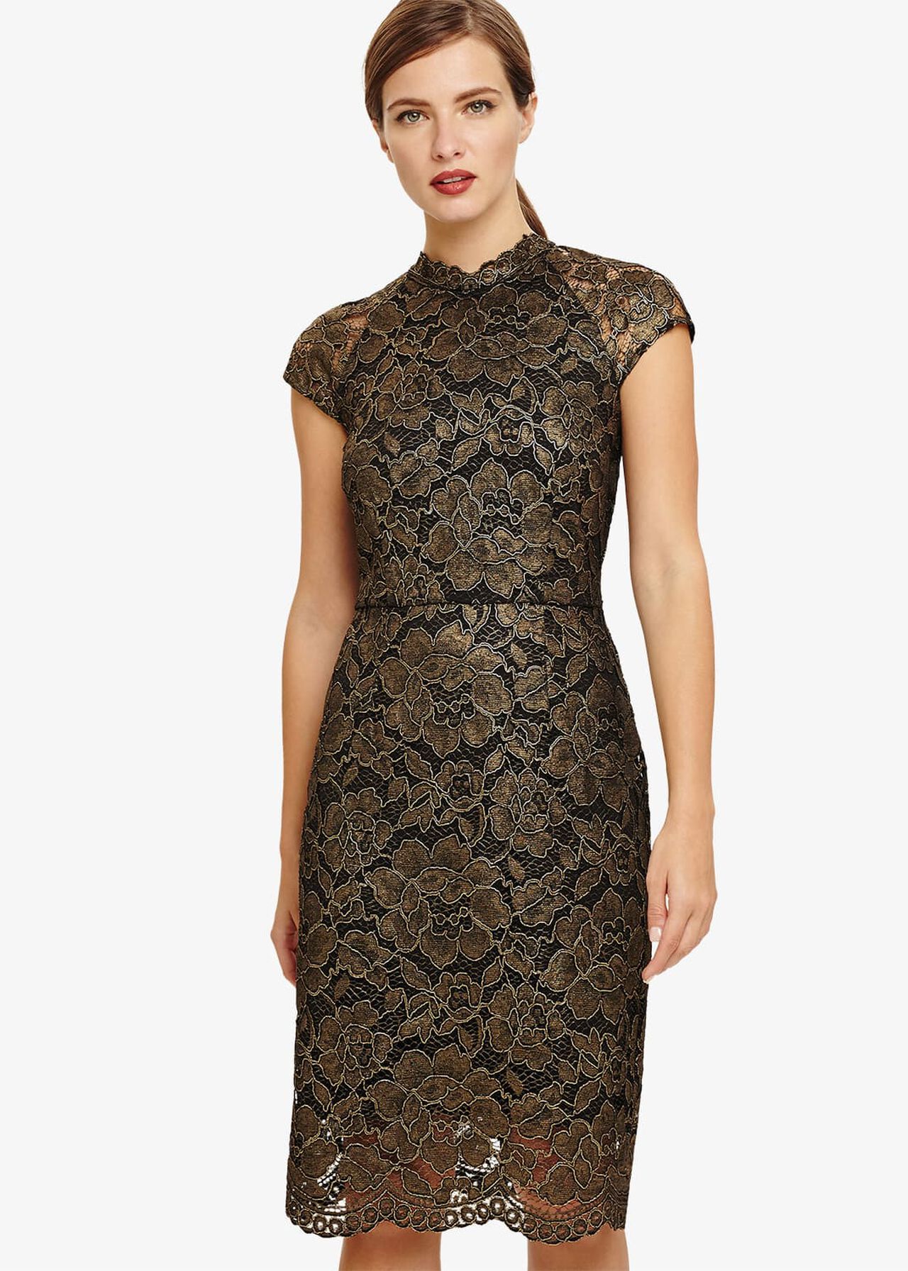 Janie Metallic Corded Lace Dress | Phase Eight